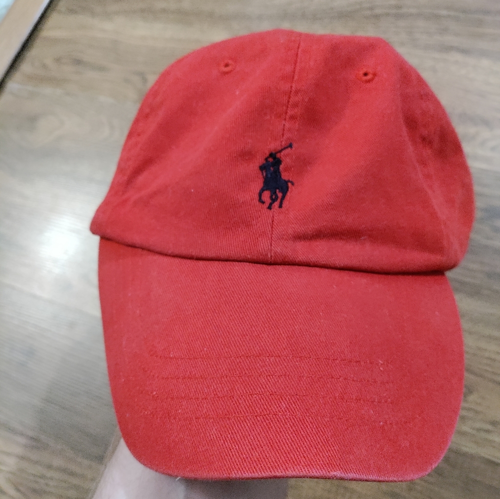 Vintage POLO by Ralph Lauren Red Strapback Hat Cap Leather Strap Adult